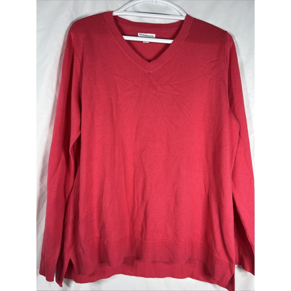 Croft & Barrow Womens V-Neck Sweater Size XL Pink Knit Long Sleeve